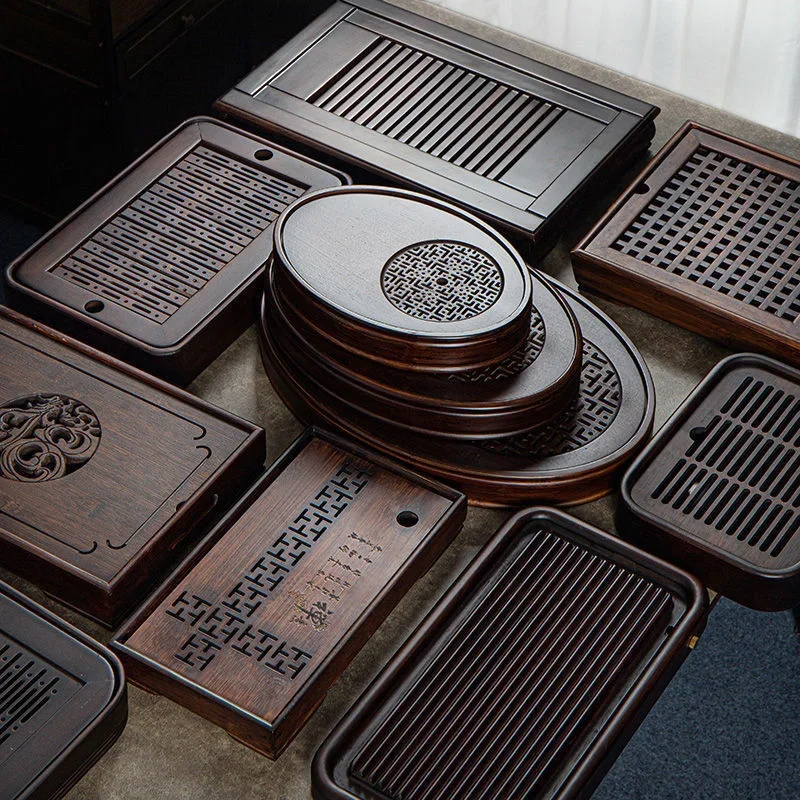 Bamboo Tea Tray - ถาดไม้ไผ่ธรรมชาติ, โต๊ะน้ําชาถาดไม้, ชุดน้ําชากังฟู, เครื่องใช้ในบ้าน, ลิ้นชักกระดานชา, ถาดไม้ทรงกลม,