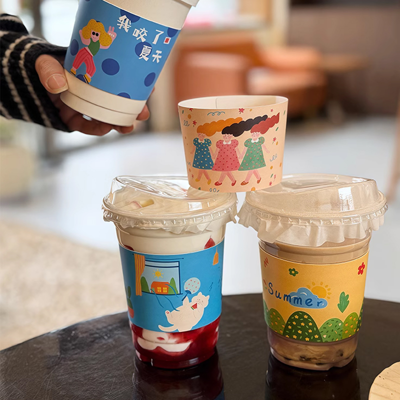 Coffee Tea House - ปลอกหุ้มแก้วกระดาษพิมพ์ลายตามสั่ง ขนาดมาตรฐาน สำหรับแก้วกาแฟ ชานม แก้วกระดาษสำหรับงานประชุม ป้องกันความร้อน