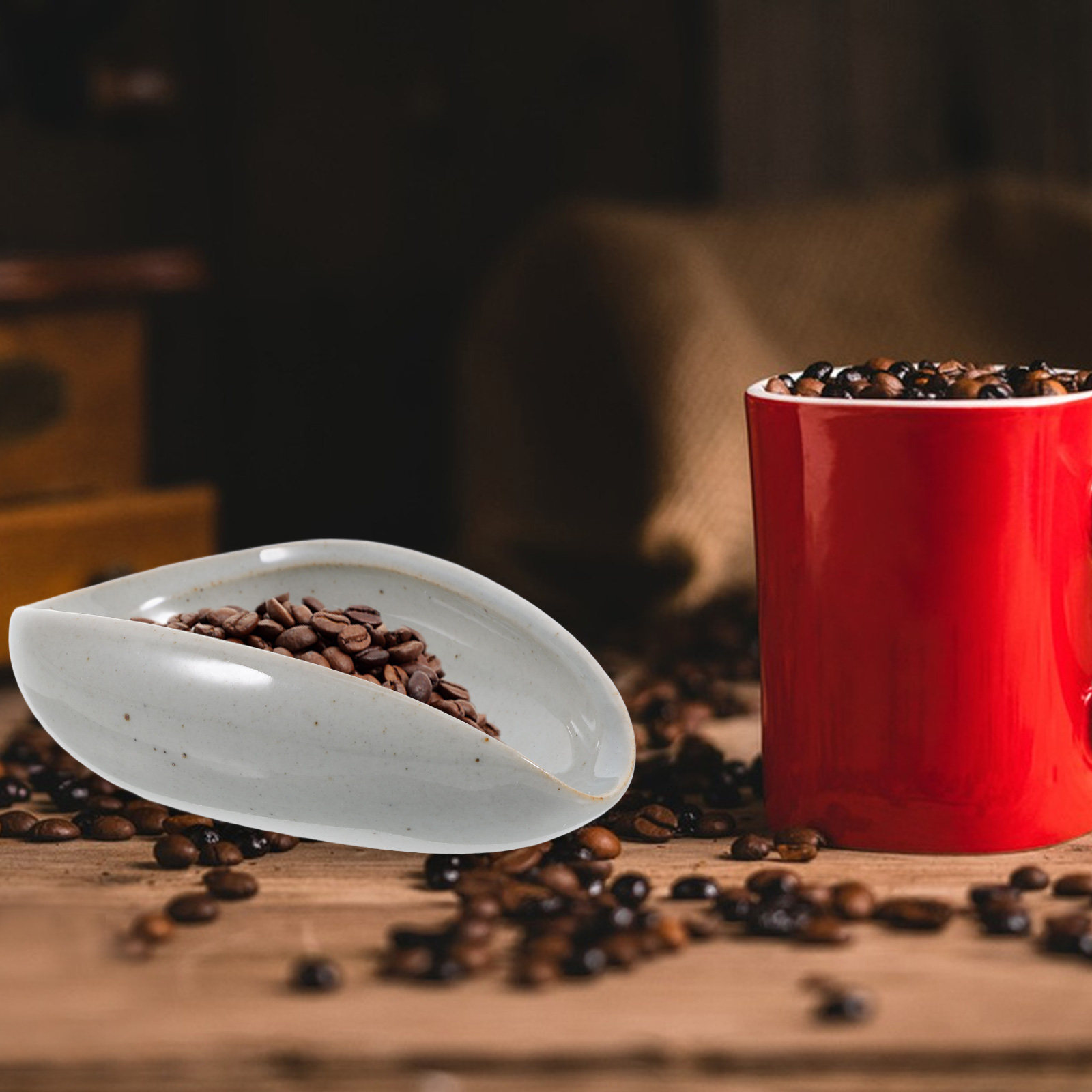 Coffee Tea And Bean Leaf - ถาดรองเมล็ดกาแฟเซรามิกอเนกประสงค์ ถ้วยชั่งน้ำหนักสำหรับเมล็ดกาแฟเอสเพรสโซ่ ผงกาแฟ ใบชา วัดปริมาณได้อย่างแม่นยำสำหรับห้องครัว
