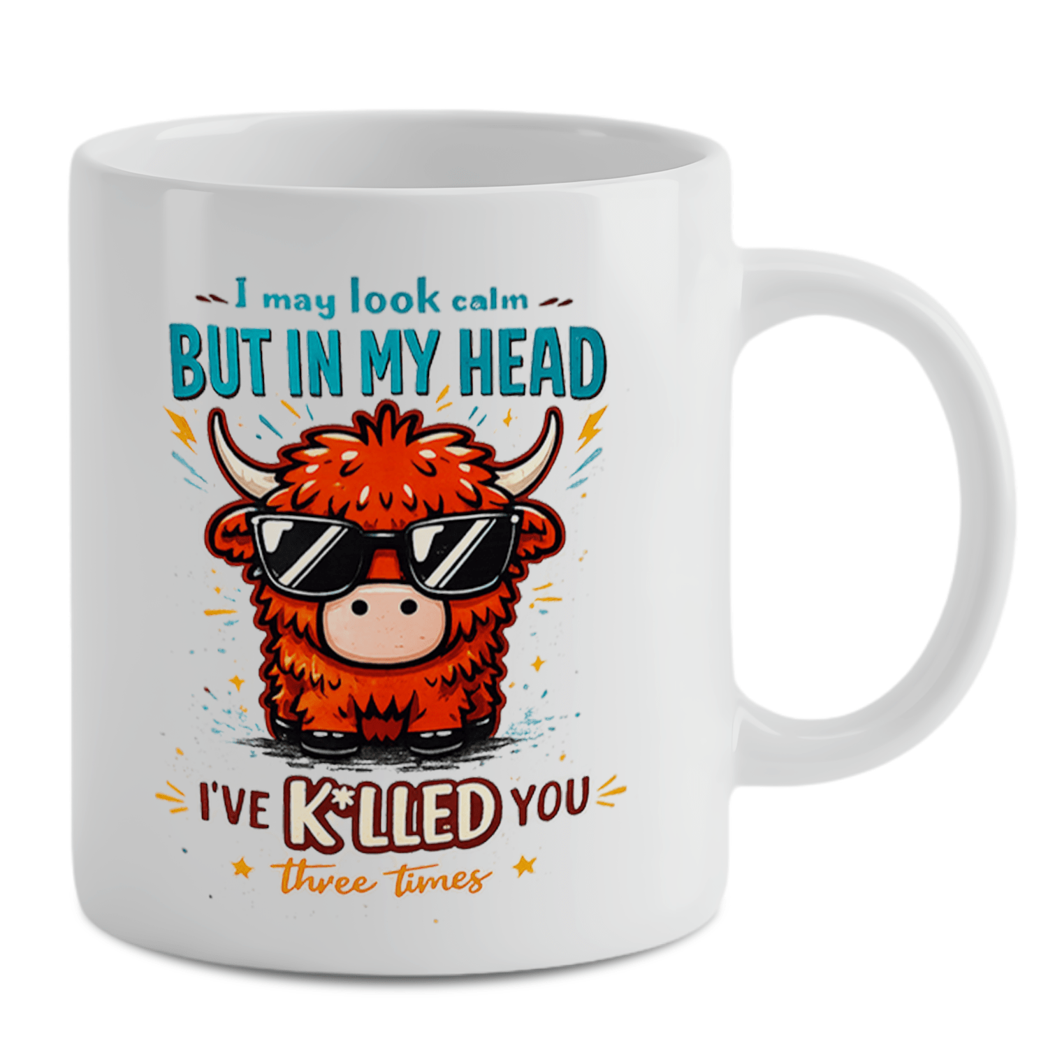 Coffee And Tea Quotes Funny - แก้วกาแฟลายวัวไฮแลนด์พร้อมคำพูดตลก - ลายวัวสวมแว่นกันแดดดีไซน์ขี้เล่น - แก้วชาแปลกใหม่พร้อมภาพวาดวัว -