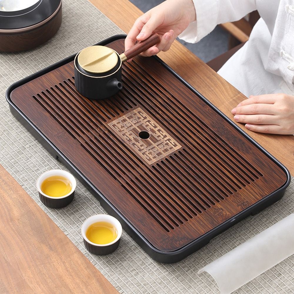 Bamboo Tea Tray - ใหม่ถาดชาไม้ไผ่ 43.5x26.5 ซม.น้ําชาเสิร์ฟถาดง่ายระบายน้ํา Kungfu ชาตาราง Party