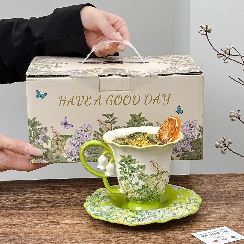 Coffee Tea Pictures - ชุดน้ำชายามบ่ายลายดอกลิลลี่ออฟเดอะแวลเลย์ - ถ้วยเซรามิกคุณภาพสูง แก้ว และถ้วยกาแฟสุดหรู