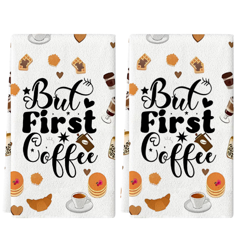 Coffee Tea Good Morning - 2 ชิ้น, ผ้าเช็ดครัวลายกาแฟตอนเช้า, ผ้าเช็ดชาสำหรับทำอาหารและอบขนม, ผ้าเช็ดจาน, ผ้าเช็ดมือ,