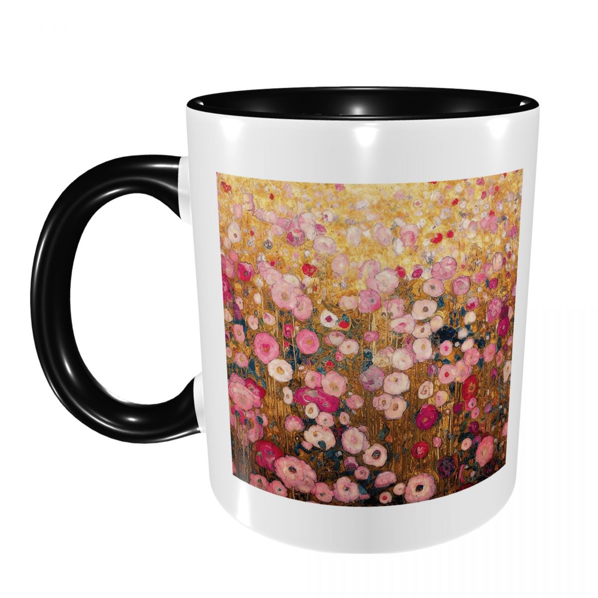 Coffee Tea Gardens - กุสตาฟ คลิมท์ แก้วลายสวนดอกไม้สีชมพู แก้วเซรามิกตลกๆ แก้วกาแฟ แก้วชา