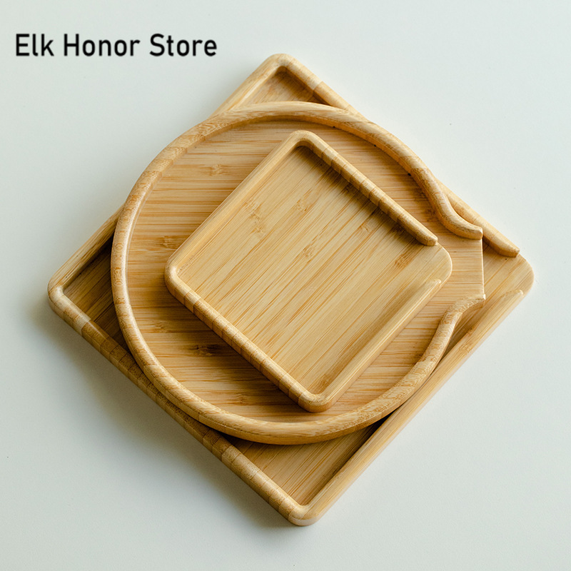 Bamboo Tea Tray - ถาดใส่อาหารทำจากไม้ไผ่ของจีนกล่องใส่ชาแบบเปิดมีดงัดถาดใส่ชาที่บ้านอาหารเช้าที่วางเค้กกระถางดอกไม้กระถางบอนไซที่ทำสวน