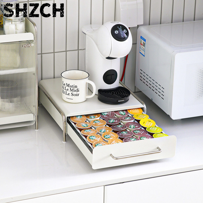 Coffee Tea Holders - ที่ใส่แคปซูลกาแฟ, กล่องจัดระเบียบแบบลิ้นชักสไตล์ INS สำหรับเคาน์เตอร์ครัว, กล่องเก็บถุงชา, ของตกแต่งบาร์บ้านระดับไฮเอนด์