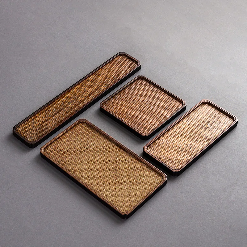 Bamboo Tea Tray - ถาดชาไม้ไผ่สำหรับชงชาแบบแห้ง, ที่วางกาน้ำชาขนาดเล็ก, แผ่นรองชาแบบจีน, ถาดเสิร์ฟชาสำหรับสำนักงานและชุดน้ำชาสำหรับใช้กลางแจ้ง