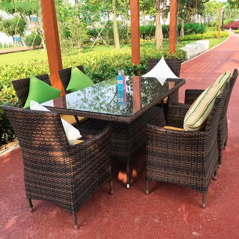 Coffee Tea Gardens - ชุดโต๊ะและเก้าอี้หวายสำหรับกลางแจ้ง เหมาะสำหรับระเบียง ลานบ้าน ร้านน้ำชา ร้านกาแฟ และสวน