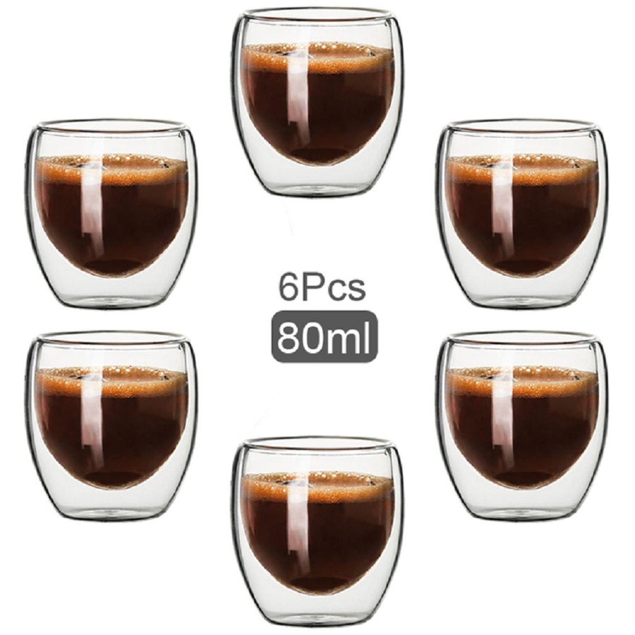 Coffee Tea Pictures - แก้วกาแฟผนังคู่แก้วแก้วผนังคู่คาปูชิโน่โกโก้นมถ้วย, 2.7 ออนซ์ของชุด 6 แก้วชากาแฟ, แก้วใส