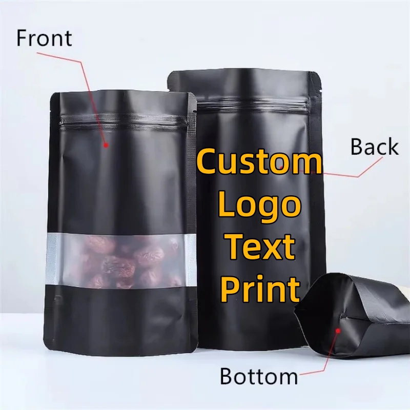 Coffee Tea House - 100PCS Stand-up Matte สีดําอลูมิเนียมฟอยล์หน้าต่าง Ziplock ถุงบรรจุภัณฑ์