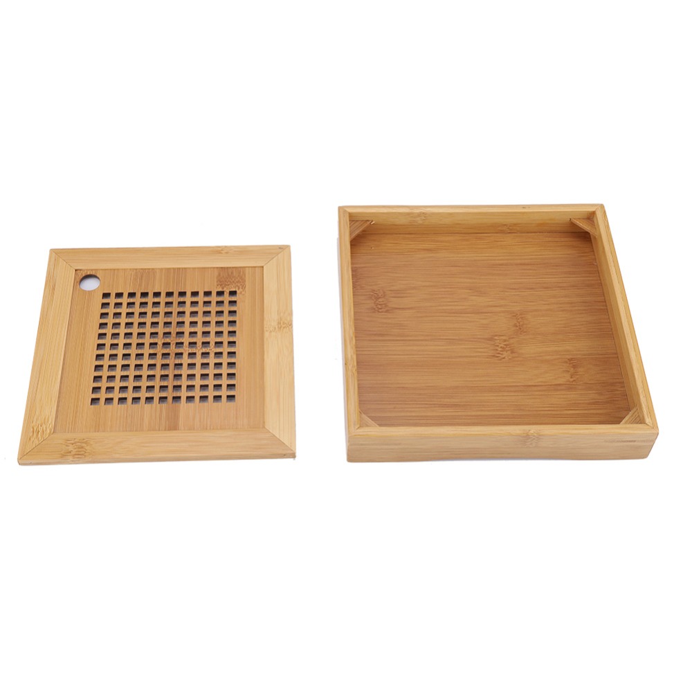 Bamboo Tea Tray - ถาดน้ำชาทรงสี่เหลี่ยมจัตุรัส ขนาดเล็ก สไตล์จีนโบราณ ถาดน้ำชาไม้ วัสดุไม้ ถาดเก็บน้ำ