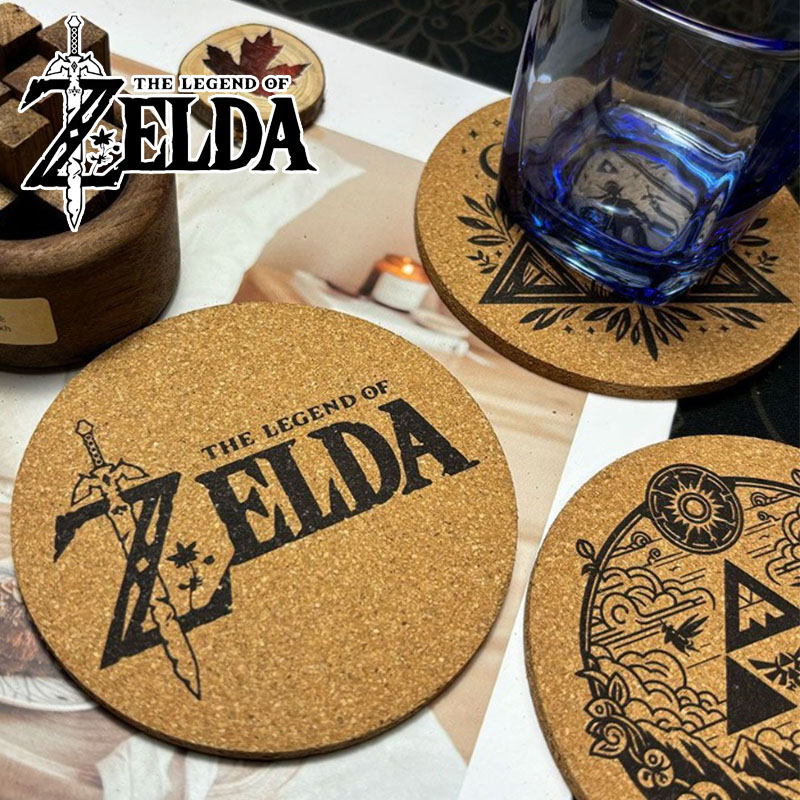 Coffee Tea Holders - Zelda Coaster การ์ตูนอะนิเมะรอบไม้ถ้วยกาแฟชาถ้วยผู้ถือเครื่องดื่มลื่น Cork Coaster DIY