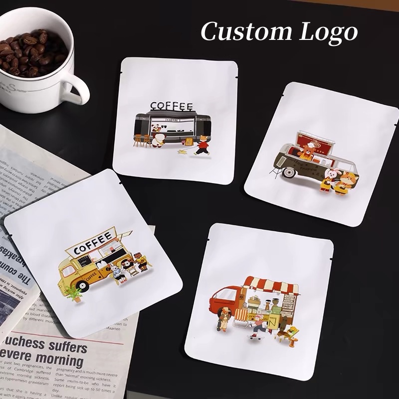 Coffee Tea House - ถุงชาสี่เหลี่ยมแบบกำหนดเอง 100 ชิ้น, ถุงขนาดเล็ก, บรรจุภัณฑ์ปากแบนแบบพกพาทำจากอลูมิเนียมฟอยล์, ถุงกาแฟแบบแขวนหูแบบกำหนดเอง