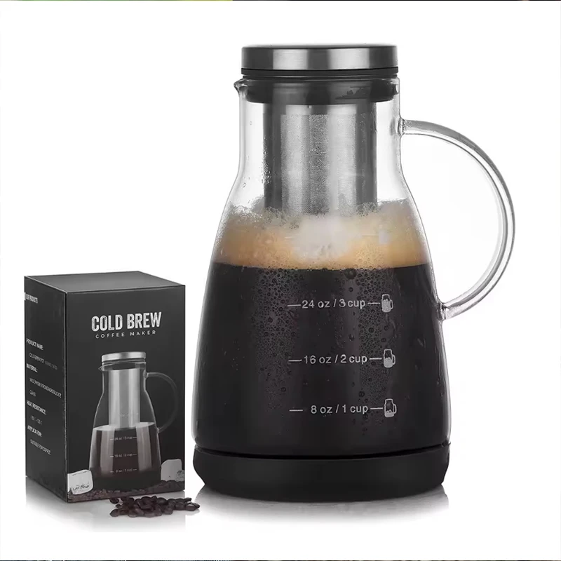 Coffee Tea Brew - หม้อแก้วสำหรับชงกาแฟเอสเพรสโซแบบไอซ์ดริป 960 มล. หม้อแก้วสำหรับชงกาแฟแบบคัลดบริว ทนความร้อนสูง หม้อแก้วกรองน้ำผลไม้และชา