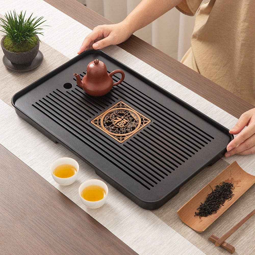 Bamboo Tea Tray - ถาดชาไม้ไผ่อเนกประสงค์พร้อมที่ระบายน้ำ ระบายน้ำได้รวดเร็ว ถาดเสิร์ฟชาแบบวินเทจ ถอดออกได้