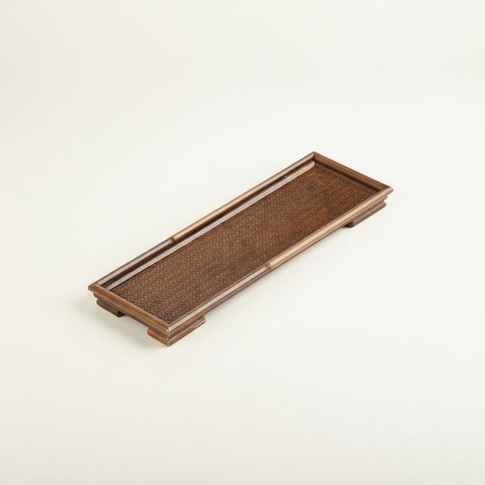 Bamboo Tea Tray - ถาดเสิร์ฟไม้ไผ่ธรรมชาติสำหรับพิธีชงชาพร้อมลวดลายสานแบบย้อนยุค