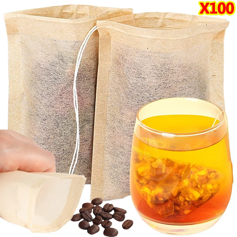 100 ชิ้น Teabags พร้อมสายรัดกร - Coffee Tea And Bean Leaf บทวิจารณ์และราคา