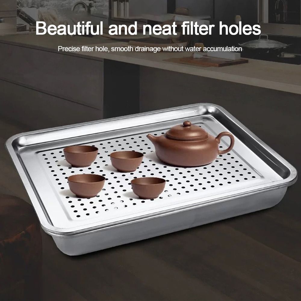ถาดชาสแตนเลสทรงสี่เหลี่ยมผืนผ้ - Bamboo Tea Tray บทวิจารณ์และราคา