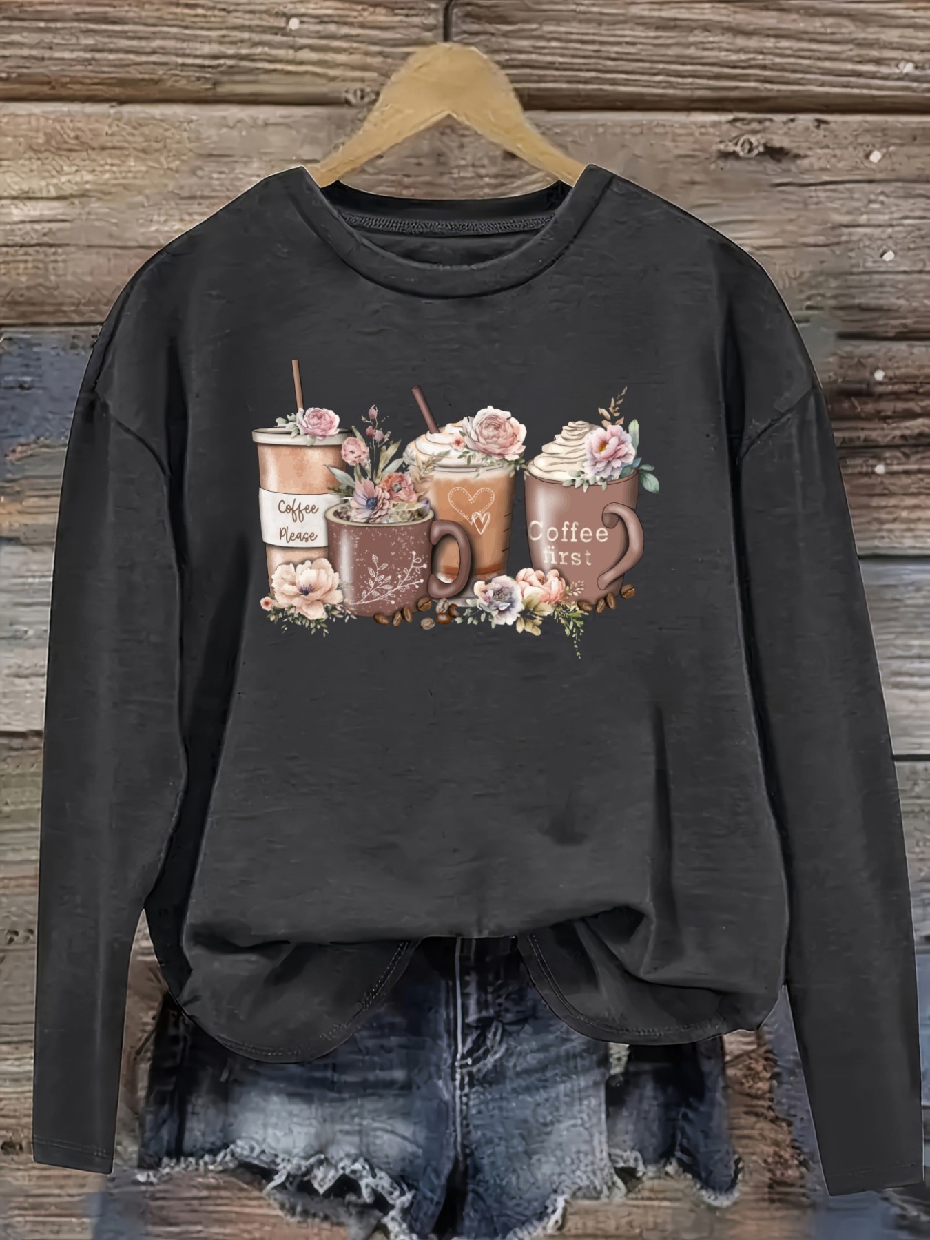 เสื้อยืดแขนยาวคอกลมลายดอกไม้แล - Coffee&Tea House Menu บทวิจารณ์และราคา