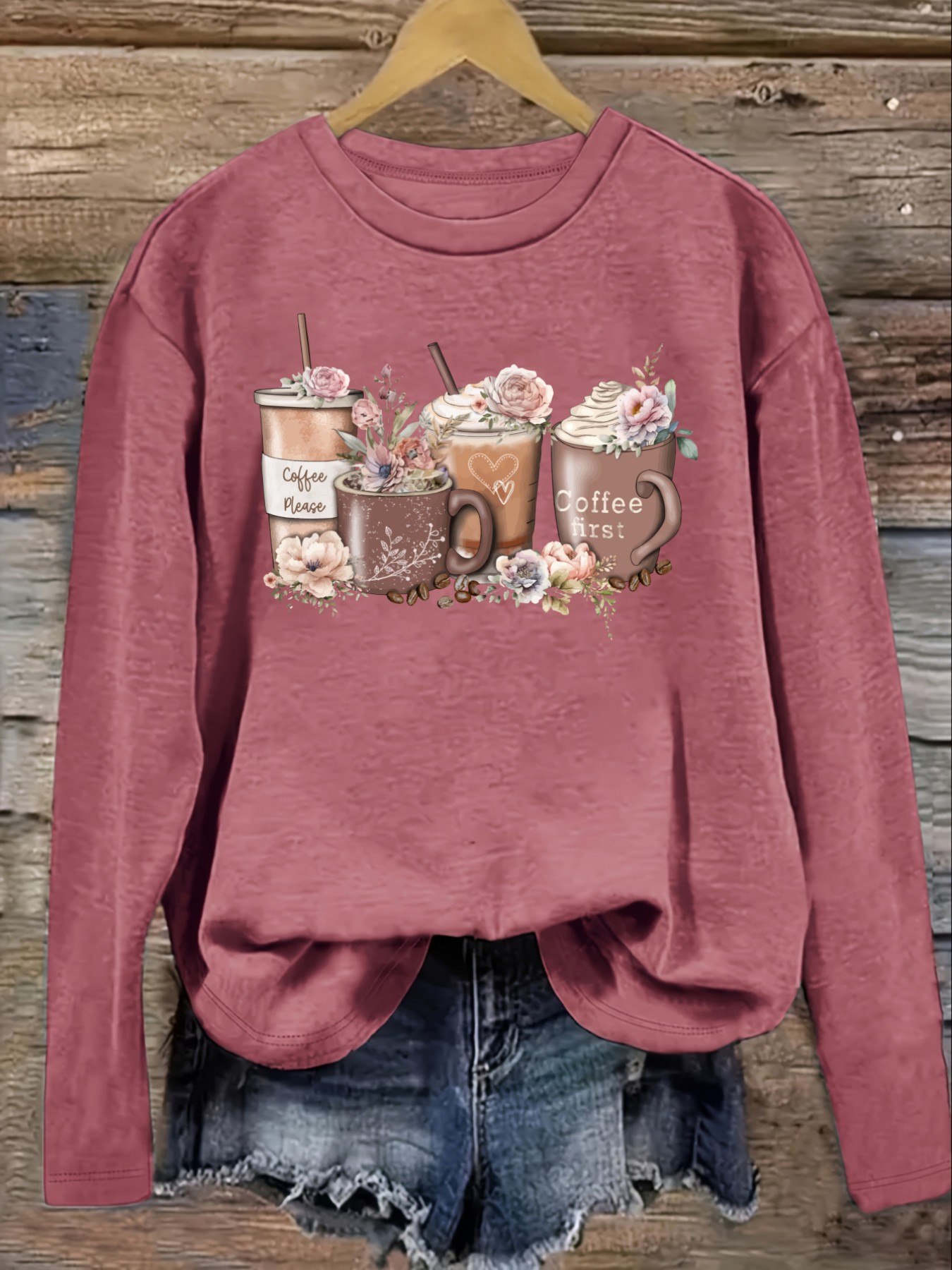 เสื้อยืดแขนยาวคอกลมลายดอกไม้แล - Coffee&Tea House Menu บทวิจารณ์และราคา