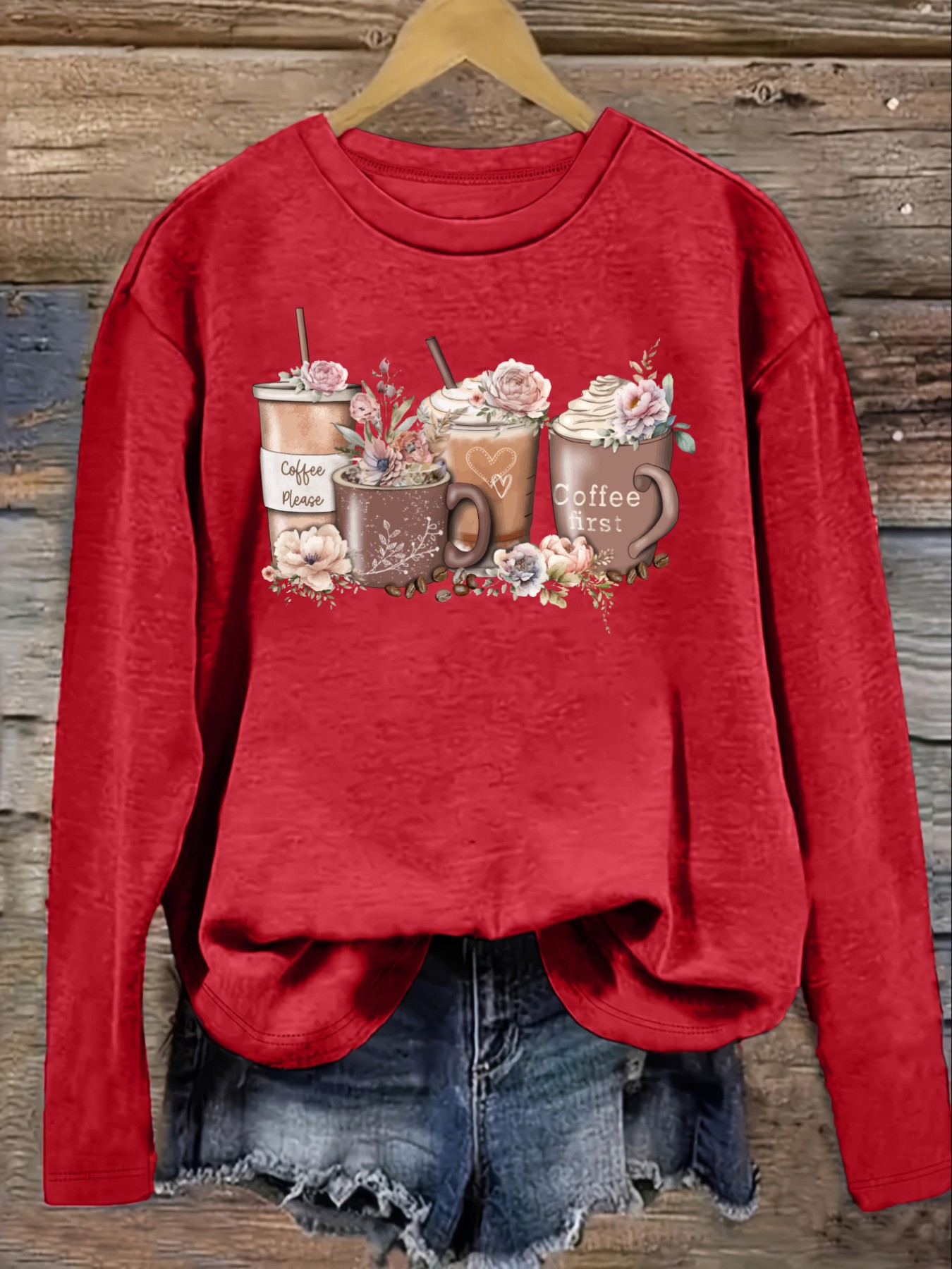 เสื้อยืดแขนยาวคอกลมลายดอกไม้แล - Coffee&Tea House Menu บทวิจารณ์และราคา