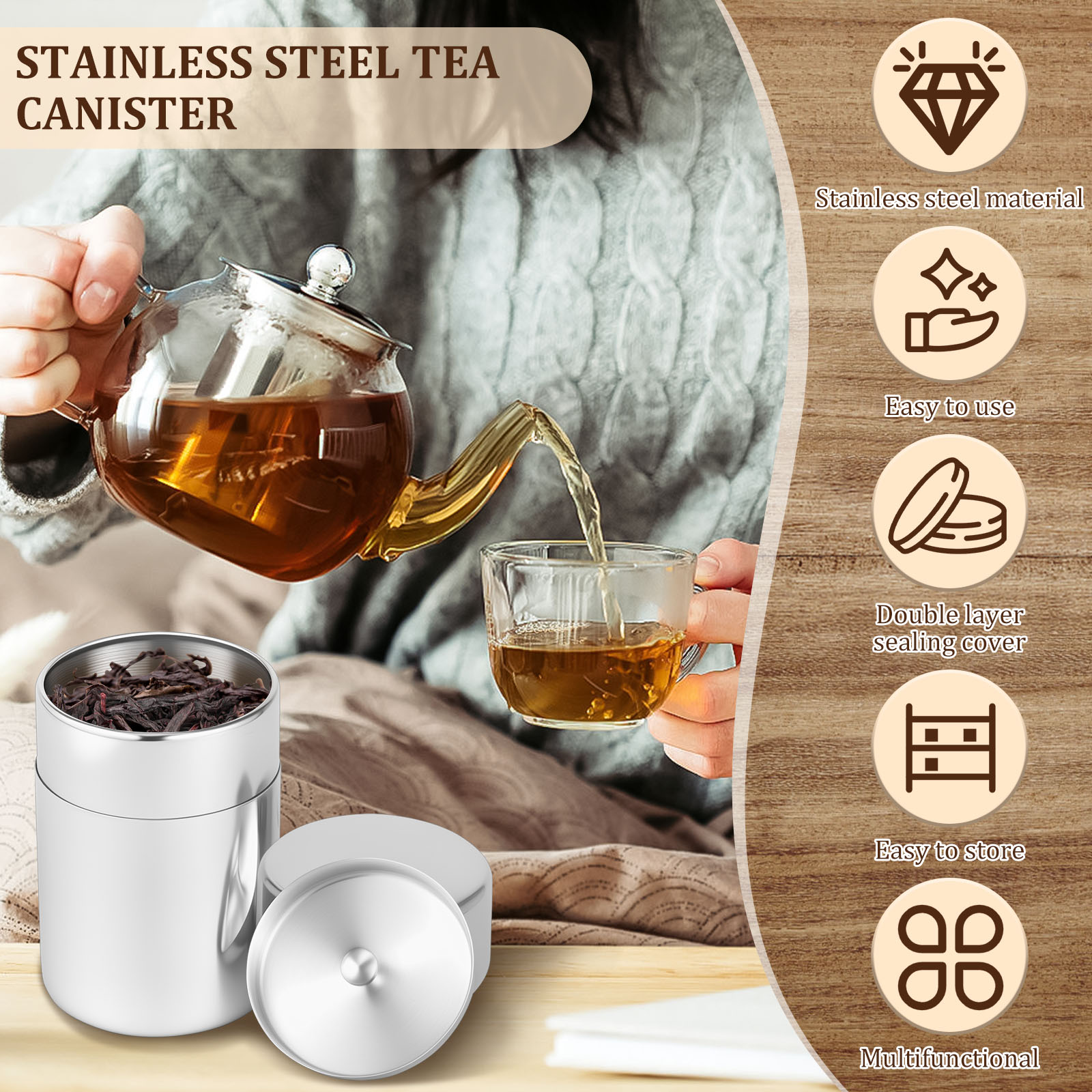 สแตนเลสสตีลชาใบกระป๋องกระป๋องห - Coffee Tea And Bean Leaf บทวิจารณ์และราคา