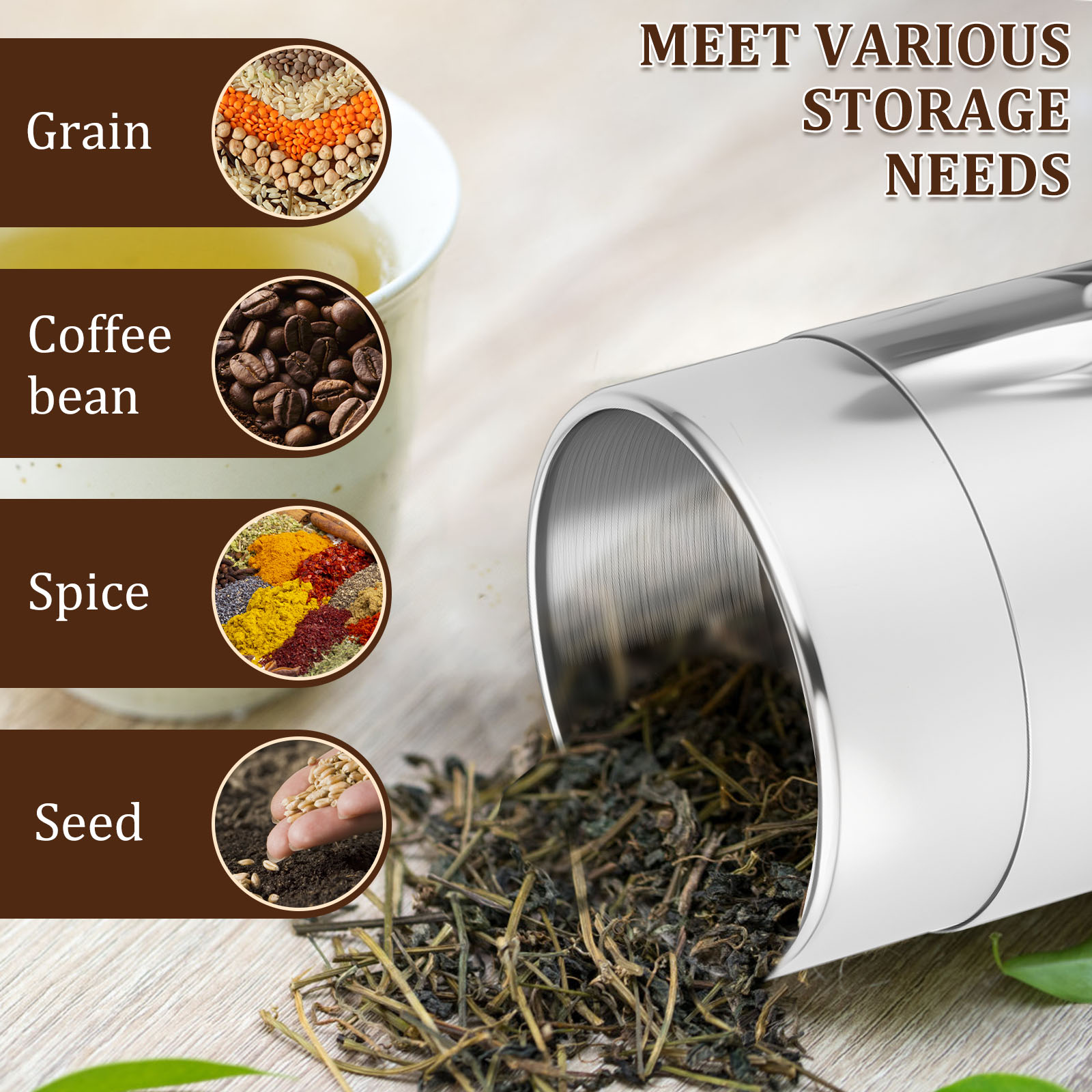 สแตนเลสสตีลชาใบกระป๋องกระป๋องห - Coffee Tea And Bean Leaf บทวิจารณ์และราคา