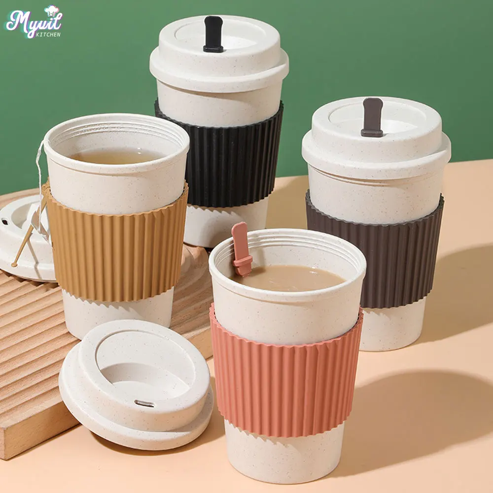 450ML ถ้วยกาแฟพร้อมฝาปิดฟางข้า - Coffee Tea Pictures บทวิจารณ์และราคา